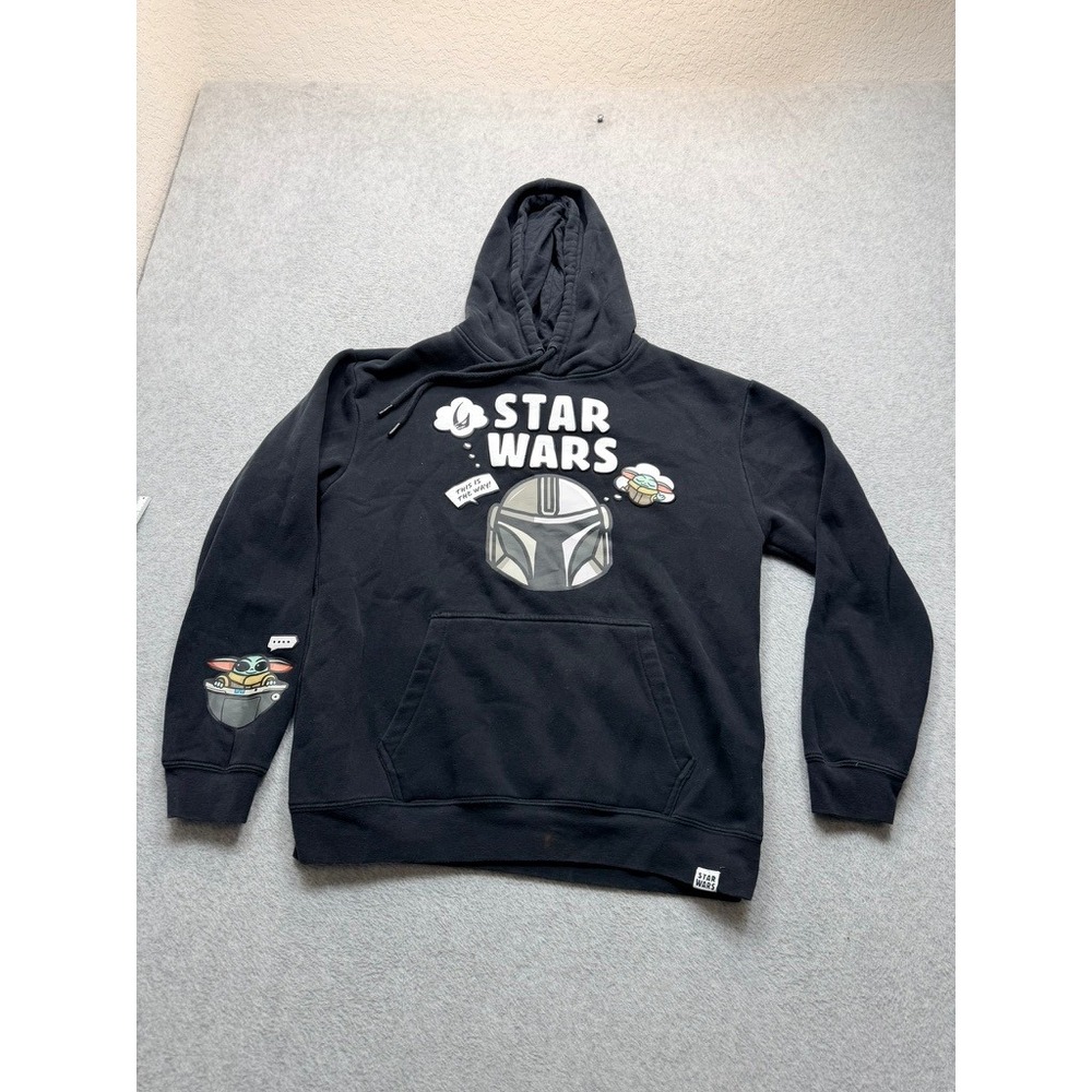Star Wars The Mandalorian Hoodie Black Grogu Baby Yoda Pullover Mens Large
